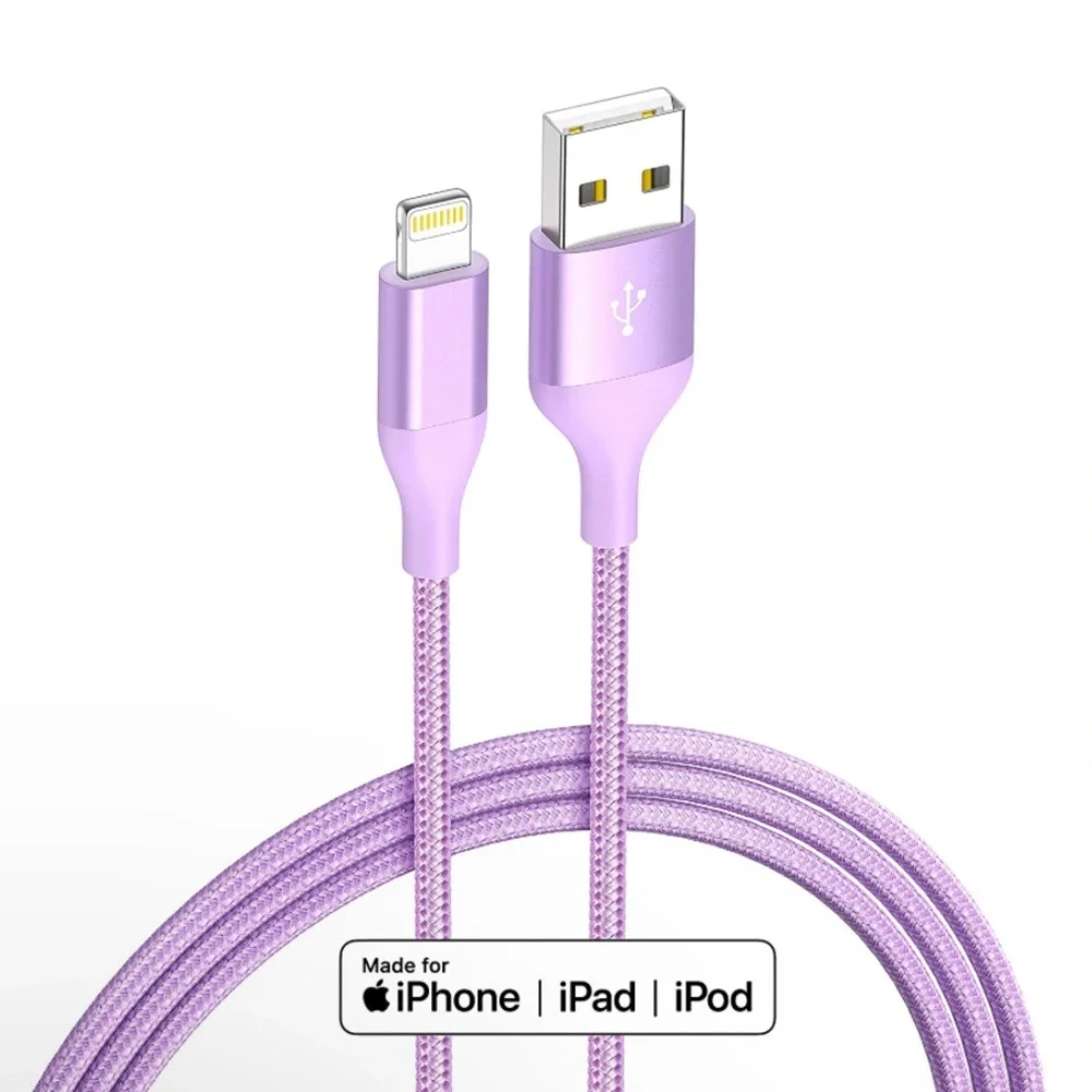 NEW! Apple MFi Certified Cable 6FT 4-Pack Charger Purple Blue Green Rose
